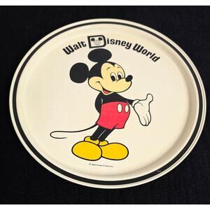 Vintage Walt Disney World Round Metal Mickey Mouse Tray 11" Diameter